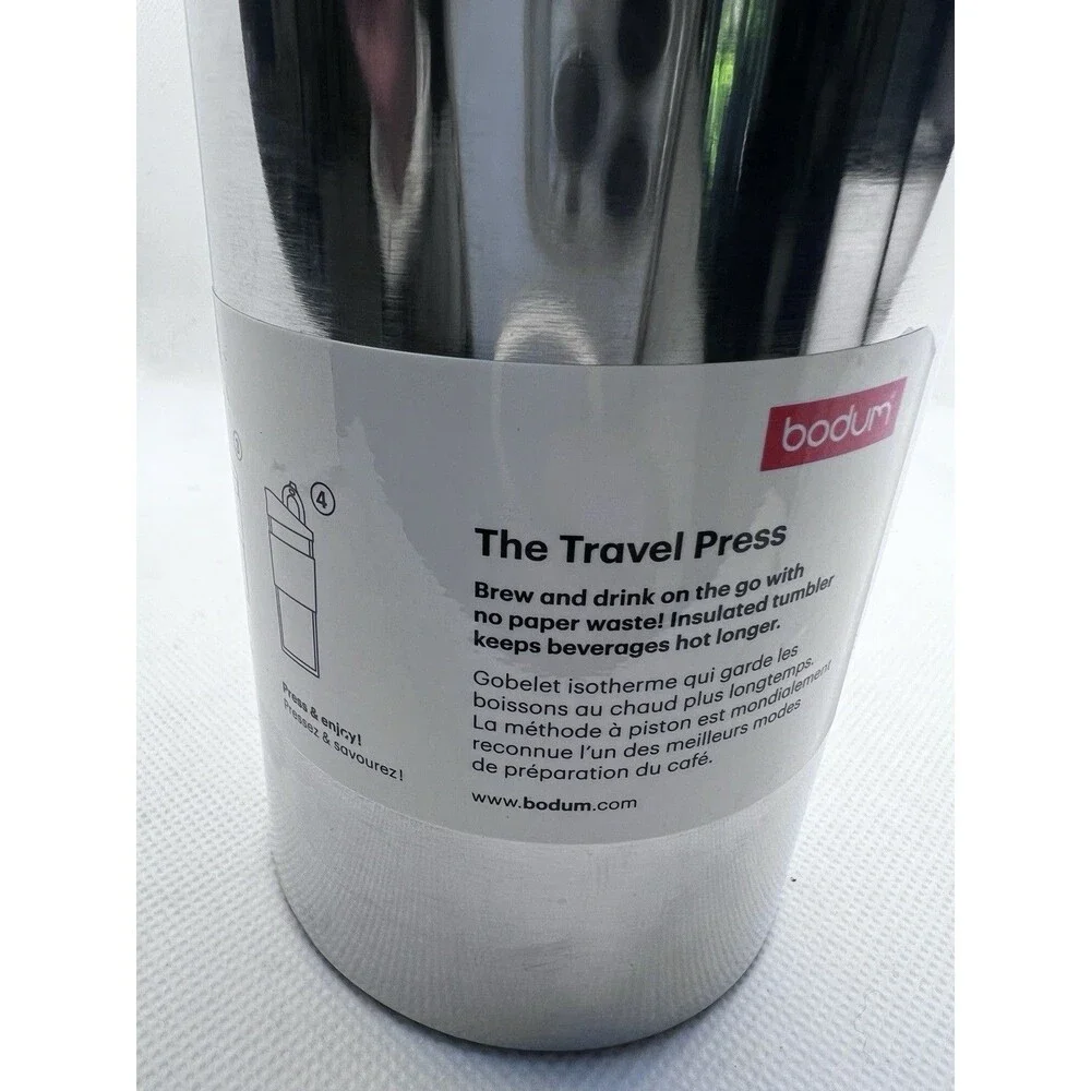 Bodum Travel Press Stainless Steel Coffee Tea French Press & Mug 15oz Black New
